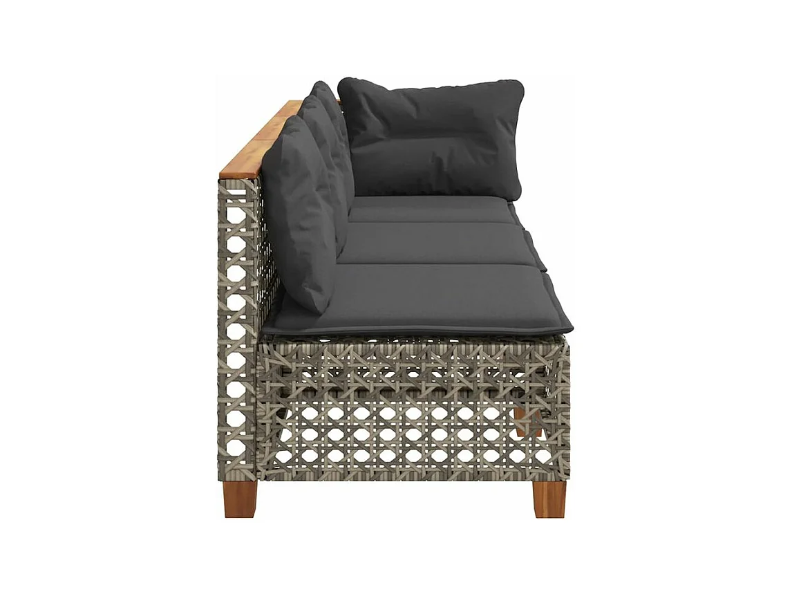 Canapé de jardin avec coussins 3 places gris résine tressée