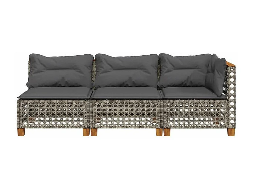 Canapé de jardin avec coussins 3 places gris résine tressée