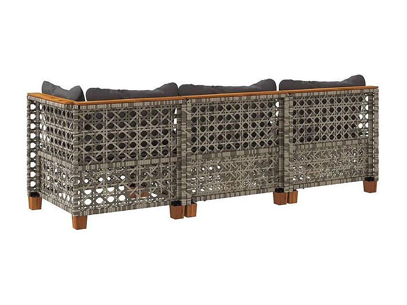 Canapé de jardin avec coussins 3 places gris résine tressée