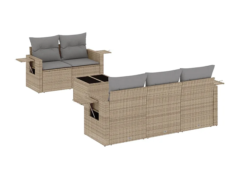 Salon de jardin avec coussins 6 pcs beige résine tressée