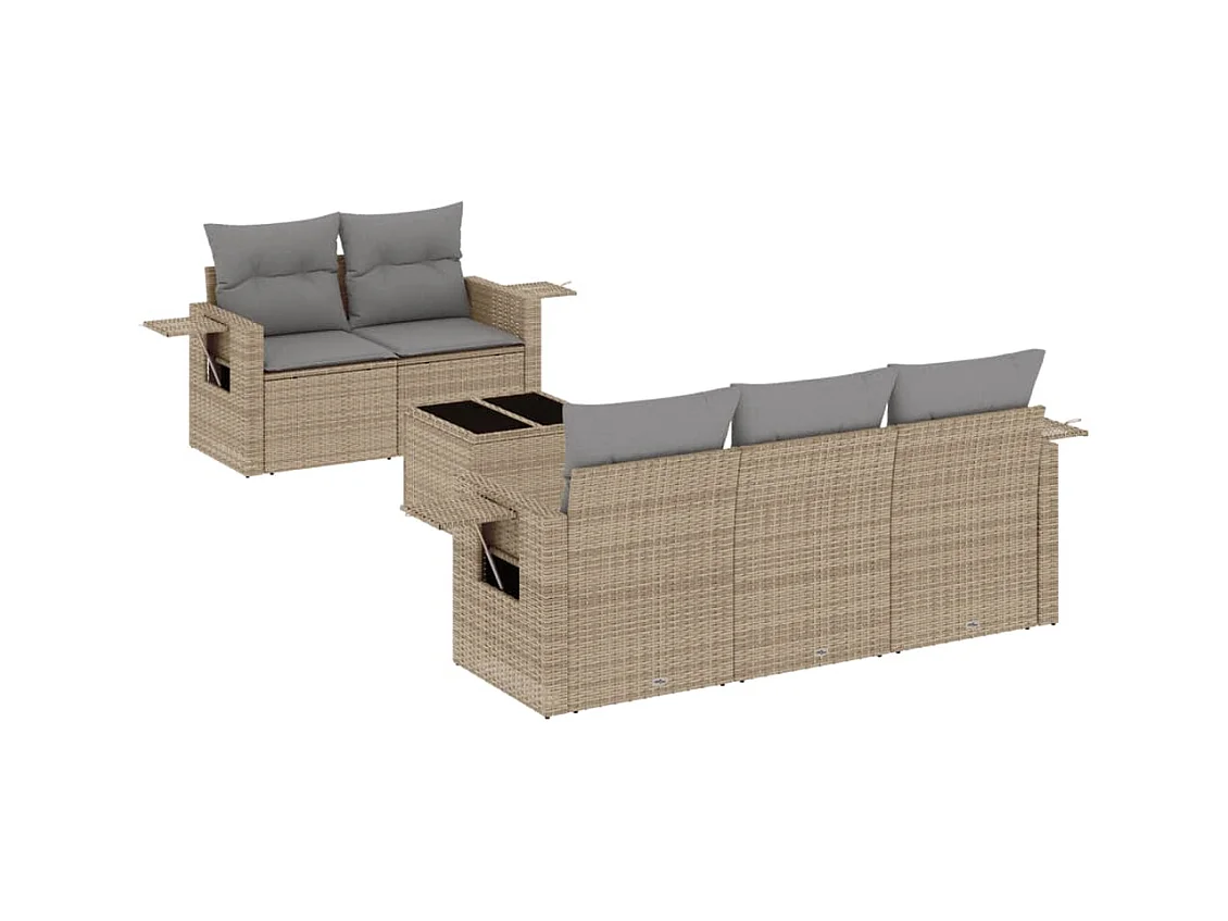 Salon de jardin avec coussins 6 pcs beige résine tressée