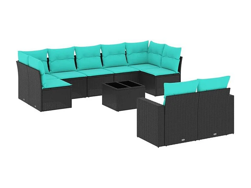 Salon de jardin 10 pcs avec coussins noir résine tressée
