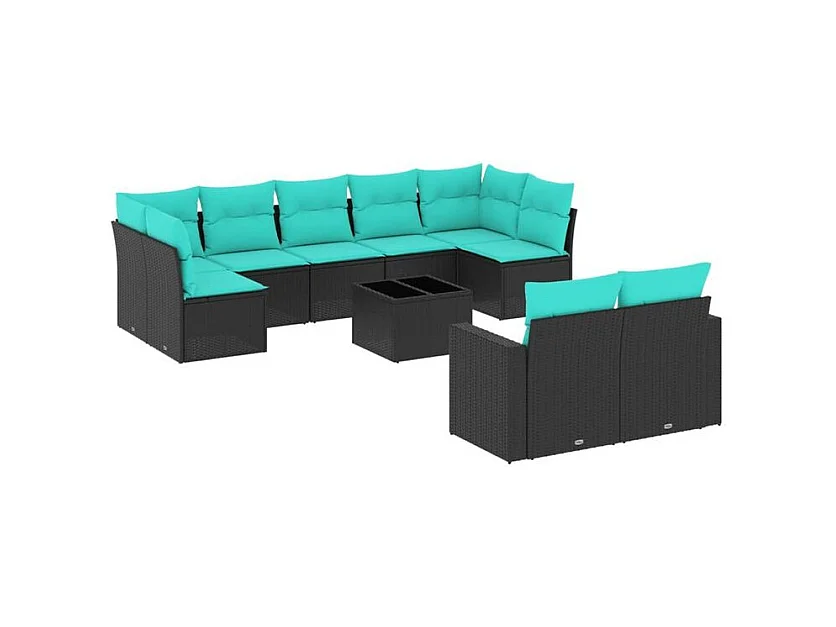 Salon de jardin 10 pcs avec coussins noir résine tressée