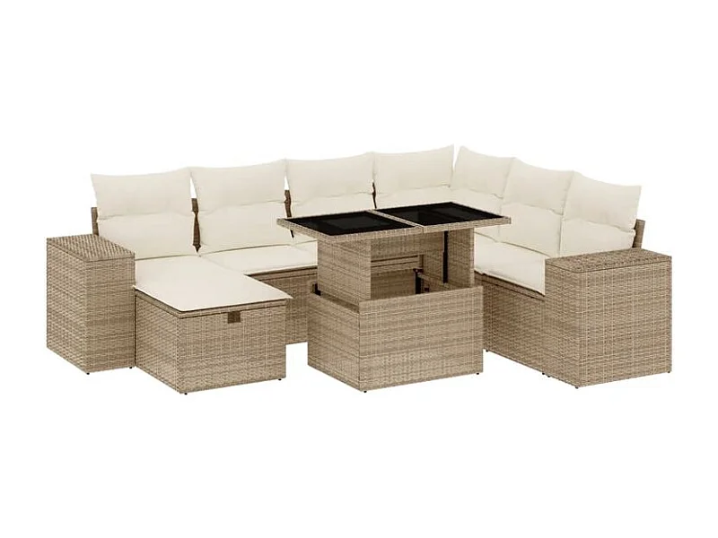 Salon de jardin avec coussins 8 pcs beige résine tressée