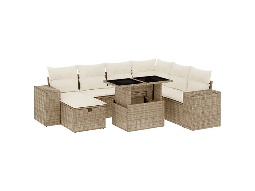 Salon de jardin avec coussins 8 pcs beige résine tressée