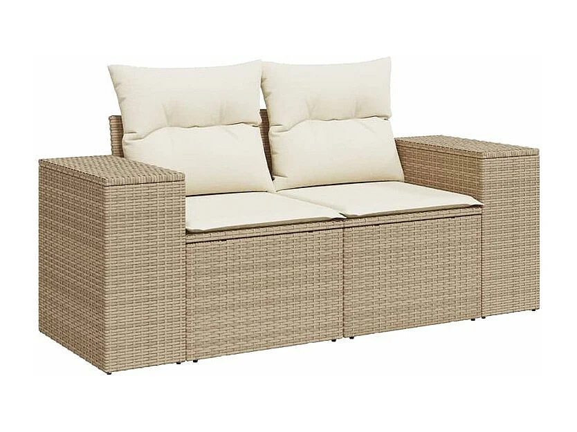 Salon de jardin avec coussins 8 pcs beige résine tressée