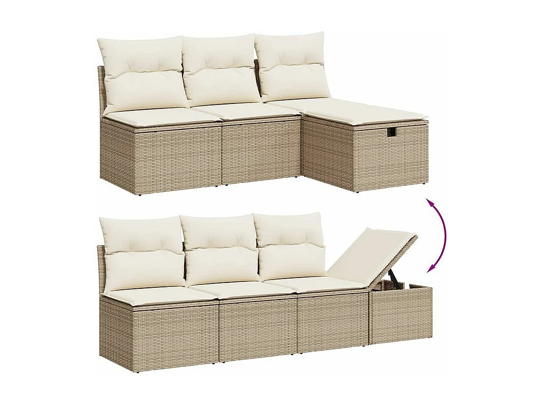 Salon de jardin avec coussins 8 pcs beige résine tressée