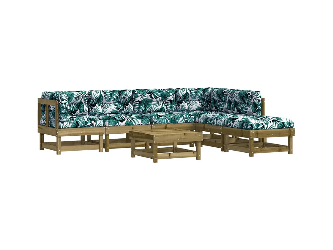 Salon de jardin 7 pcs avec coussins bois de pin imprégné