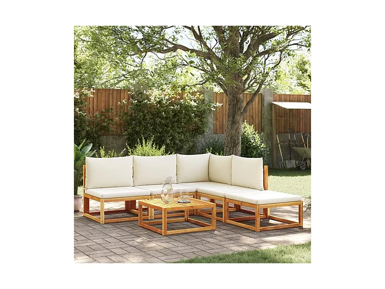 Salon de jardin avec coussins 6 pcs bois d'acacia solide