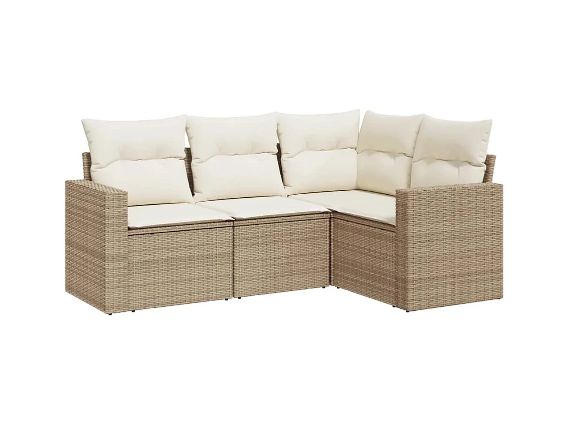 Salon de jardin avec coussins 4 pcs beige résine tressée
