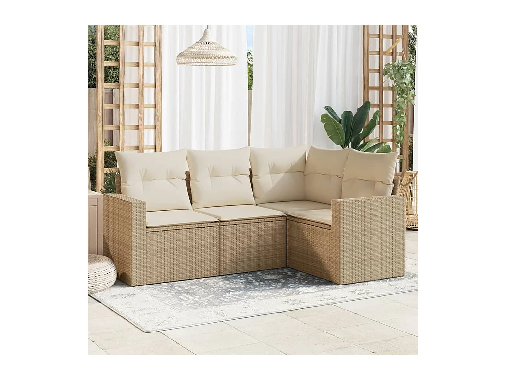 Salon de jardin avec coussins 4 pcs beige résine tressée