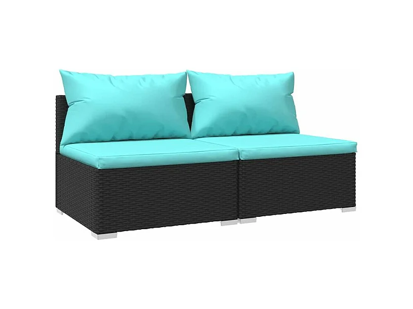 Salon de jardin 2 pcs avec coussins Résine tressée Noir