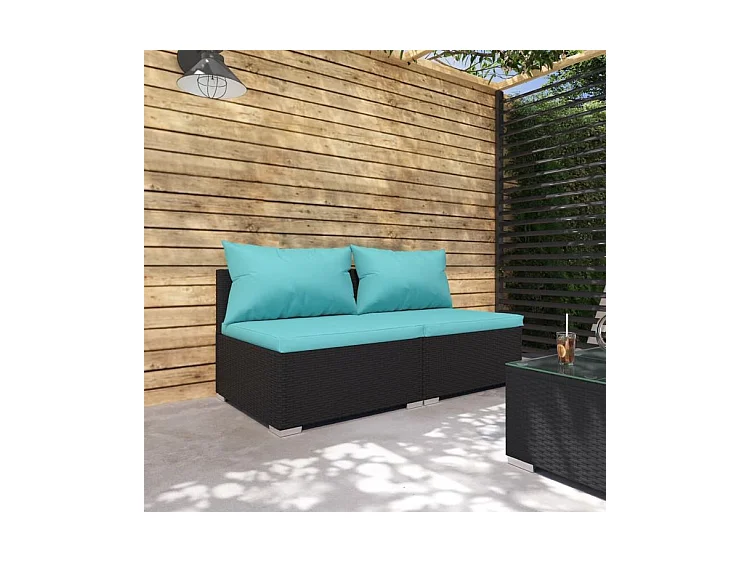 Salon de jardin 2 pcs avec coussins Résine tressée Noir