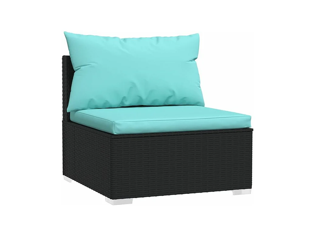 Salon de jardin 2 pcs avec coussins Résine tressée Noir