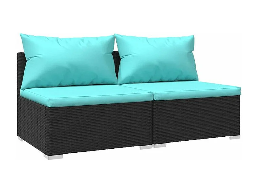 Salon de jardin 2 pcs avec coussins Résine tressée Noir