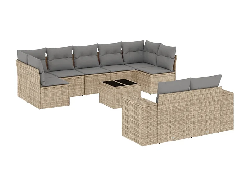 Salon de jardin avec coussins 10 pcs beige résine tressée