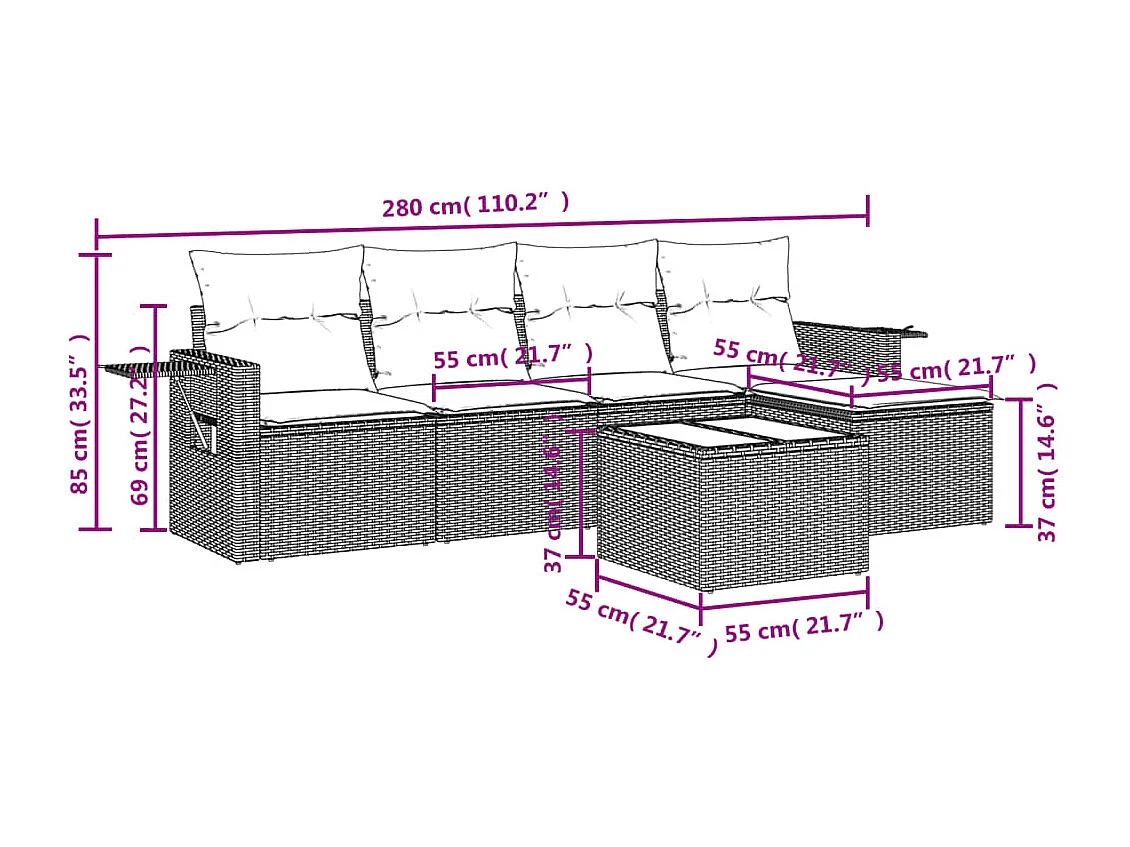 Salon de jardin avec coussins 6 pcs beige résine tressée