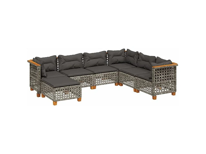 Salon de jardin avec coussins 7 pcs gris résine tressée