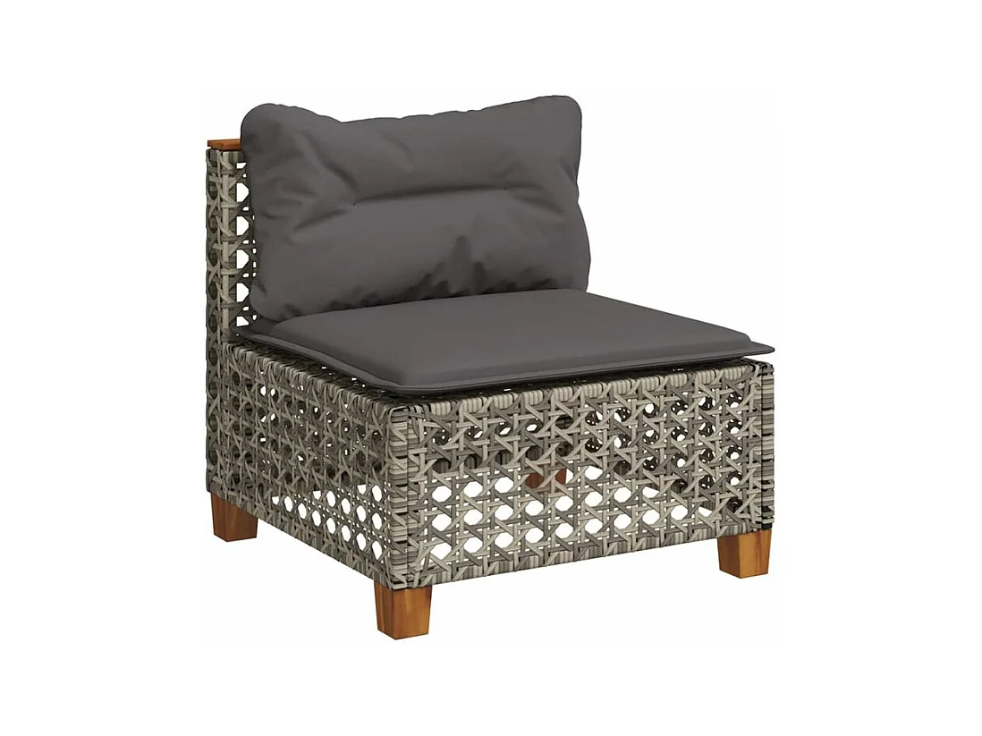 Salon de jardin avec coussins 7 pcs gris résine tressée