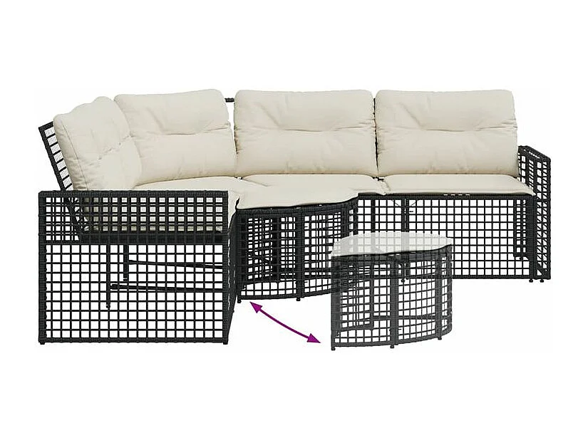 Canapé de jardin et coussins et repose-pied en forme de L rotin