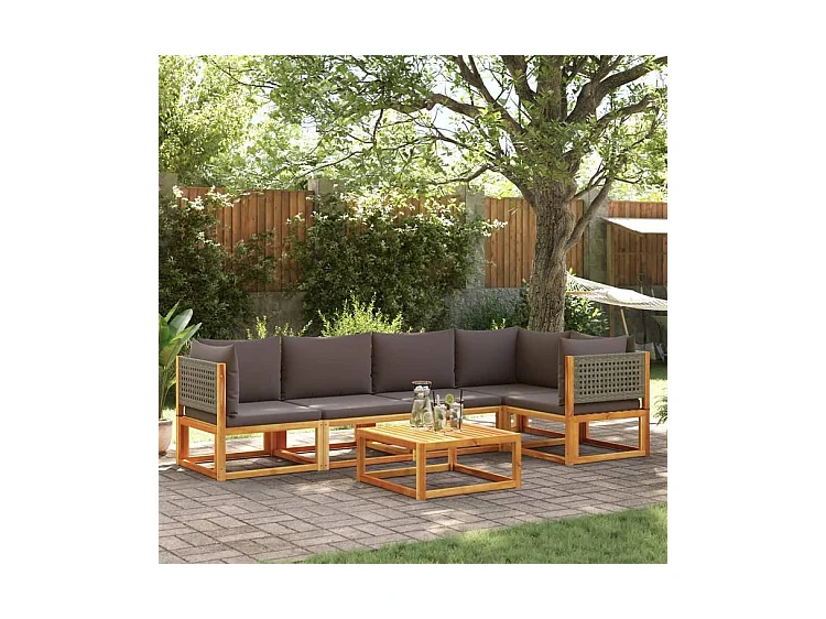 Salon de jardin avec coussins 6 pcs bois d'acacia solide