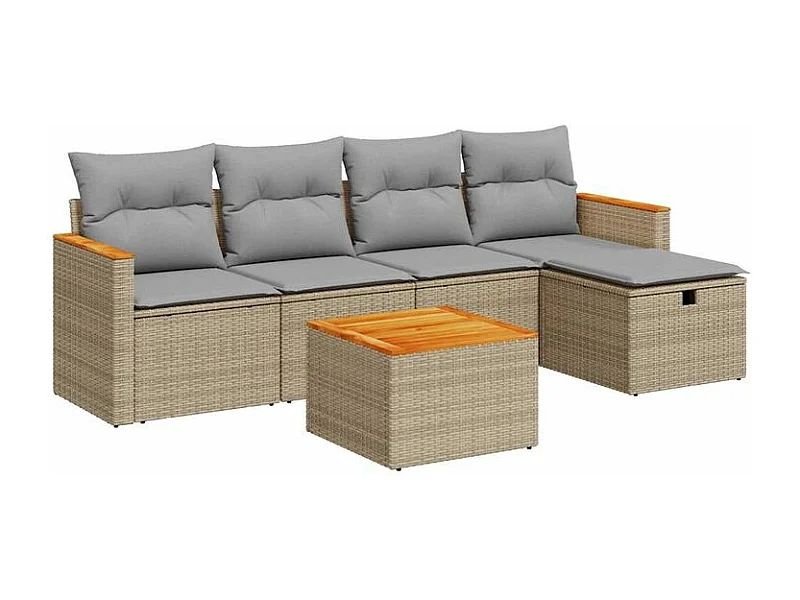 Salon de jardin avec coussins 6 pcs beige résine tressée