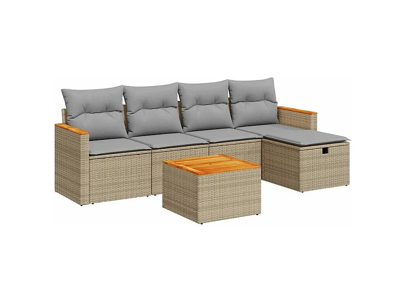 Salon de jardin avec coussins 6 pcs beige résine tressée