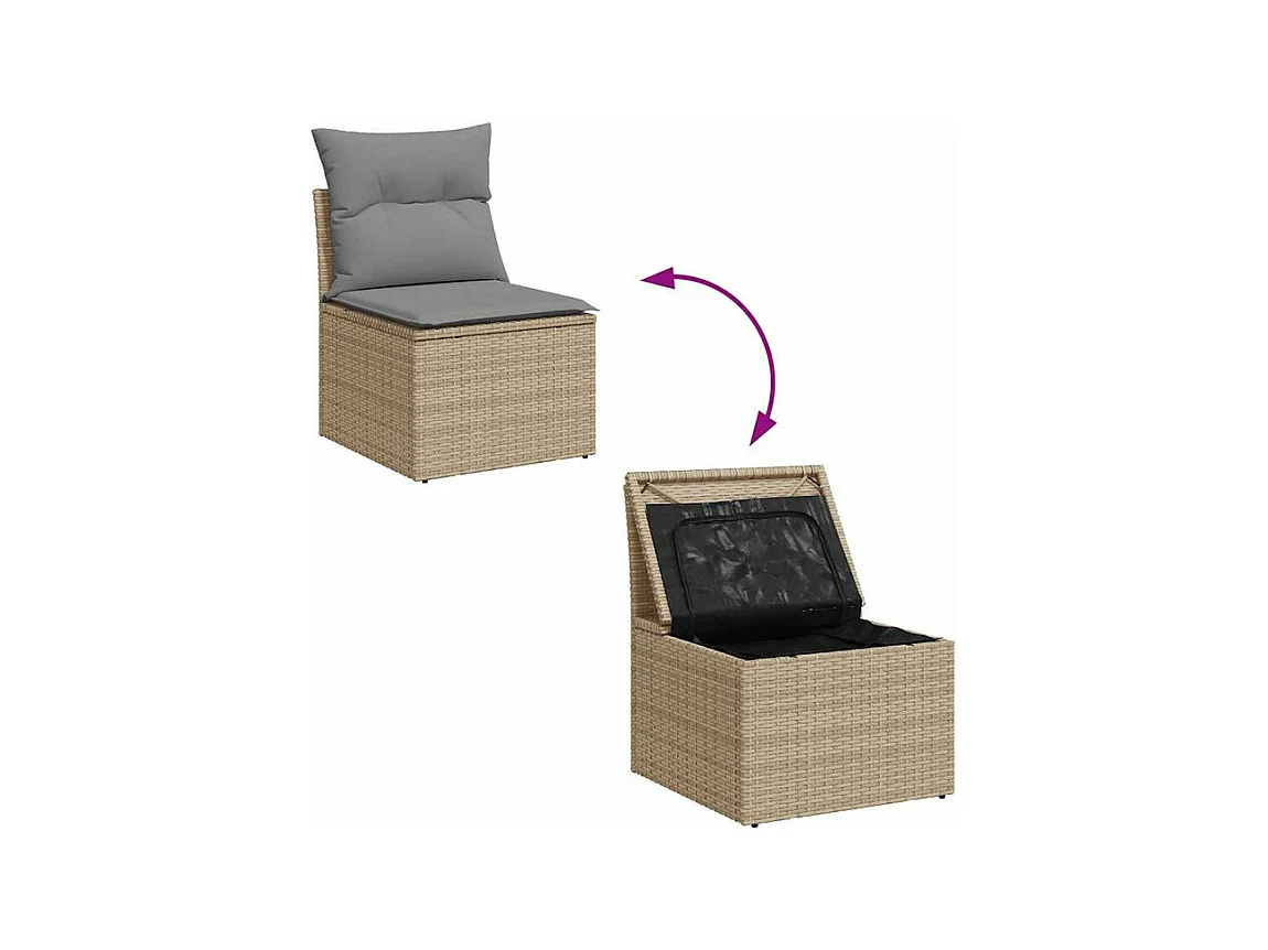 Salon de jardin avec coussins 6 pcs beige résine tressée