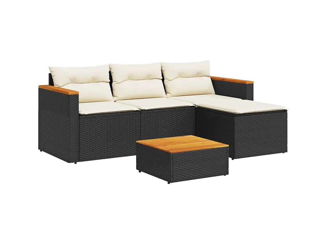 Salon de jardin 3 pcs avec coussins noir résine tressée