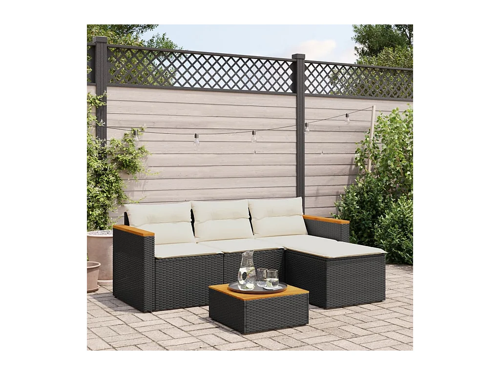 Salon de jardin 3 pcs avec coussins noir résine tressée