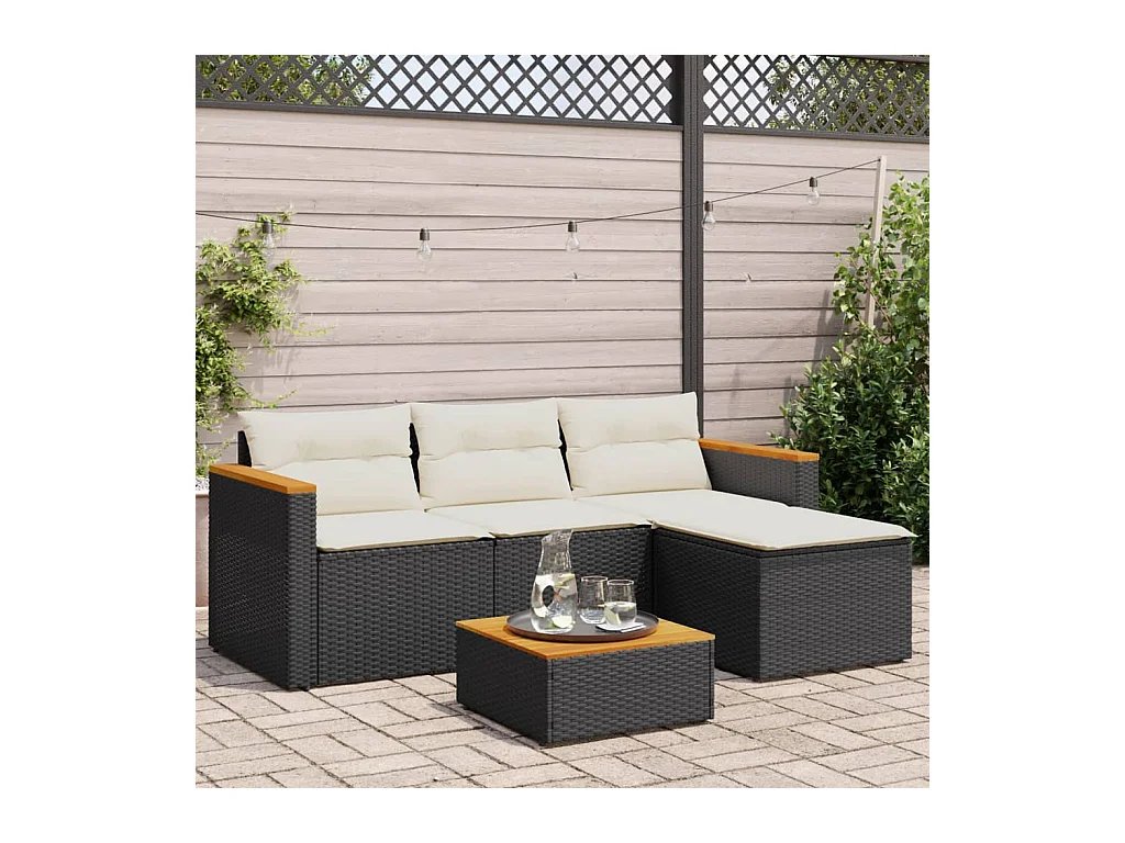 Salon de jardin 3 pcs avec coussins noir résine tressée