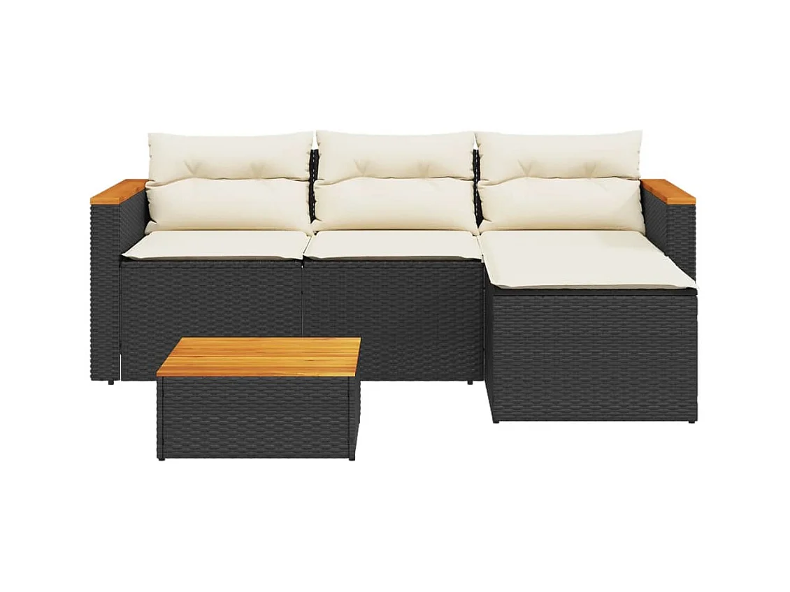 Salon de jardin 3 pcs avec coussins noir résine tressée