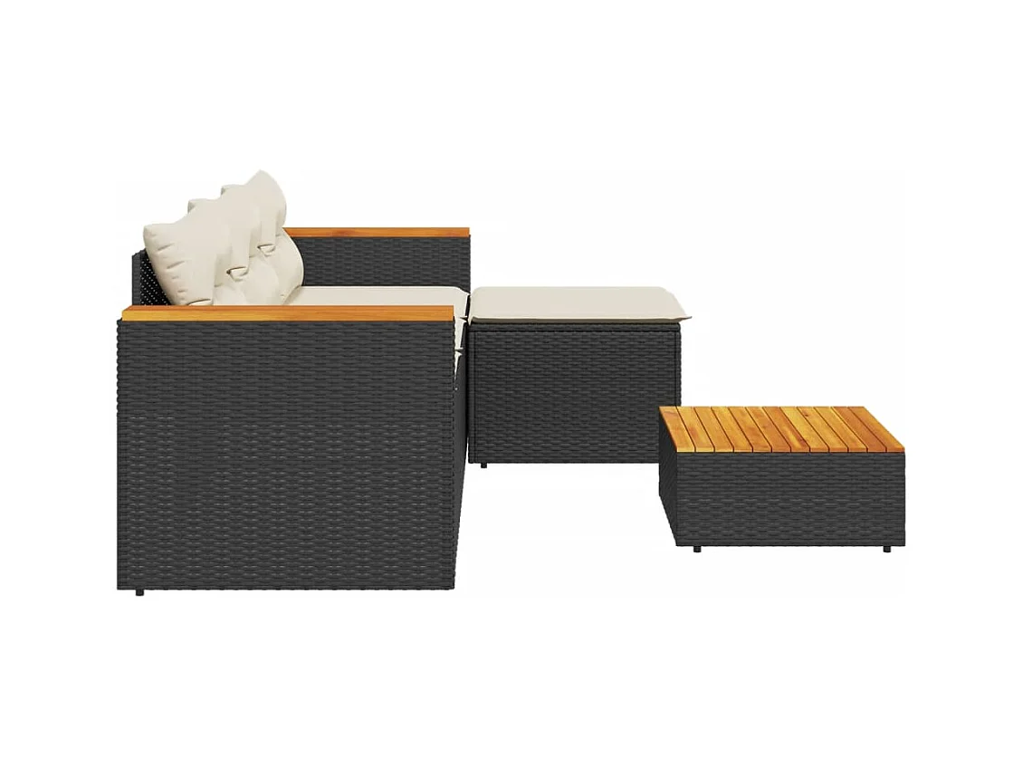 Salon de jardin 3 pcs avec coussins noir résine tressée