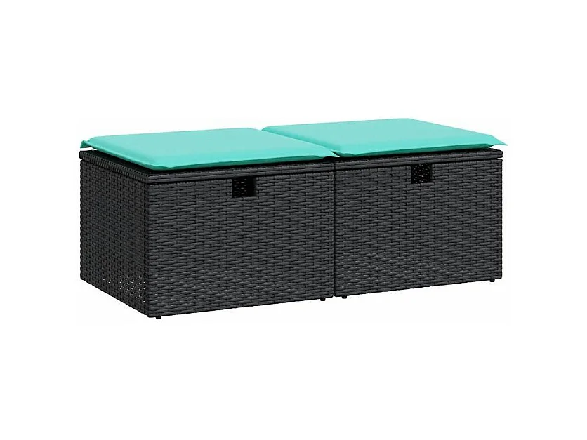 Salon de jardin avec coussins 2 pcs noir résine tressée acacia