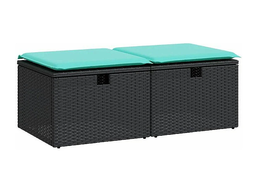 Salon de jardin avec coussins 2 pcs noir résine tressée acacia