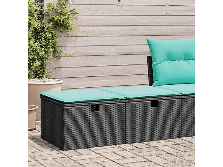 Salon de jardin avec coussins 2 pcs noir résine tressée acacia