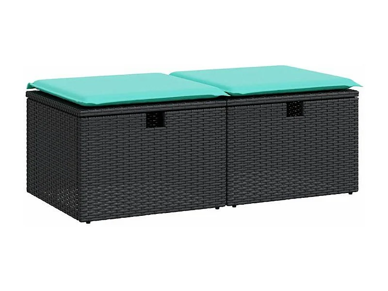 Salon de jardin avec coussins 2 pcs noir résine tressée acacia