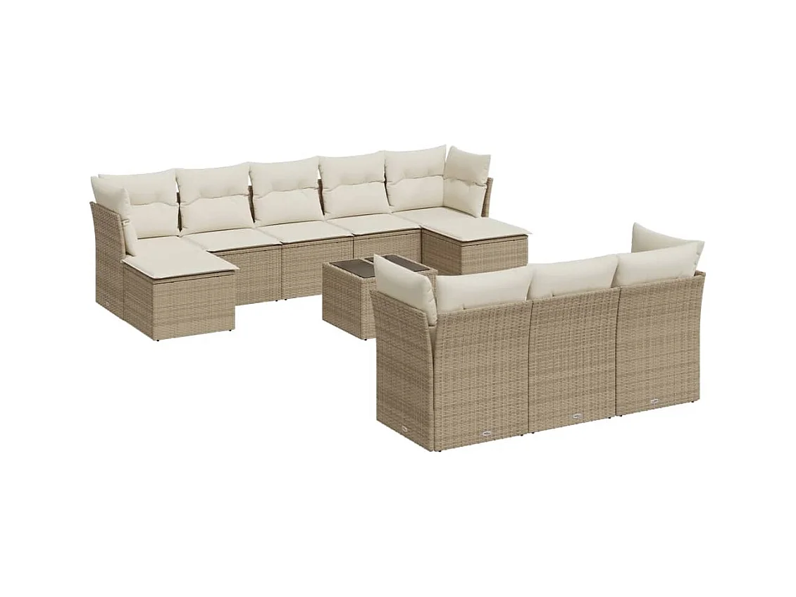 Salon de jardin 11 pcs avec coussins beige résine tressée