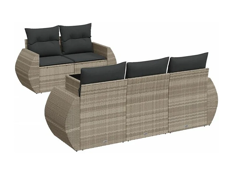 Salon de jardin 6 pcs avec coussins gris clair résine tressée