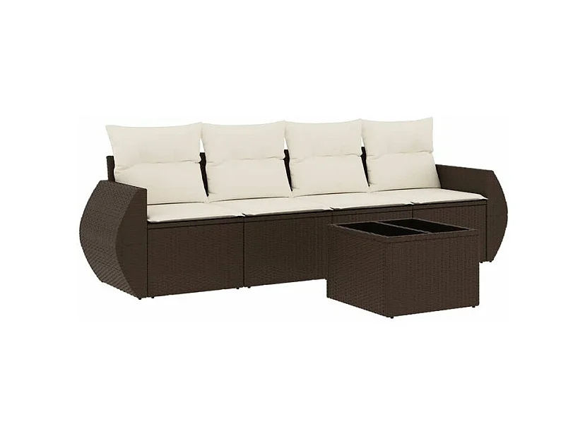 Salon de jardin avec coussins 5 pcs marron résine tressée