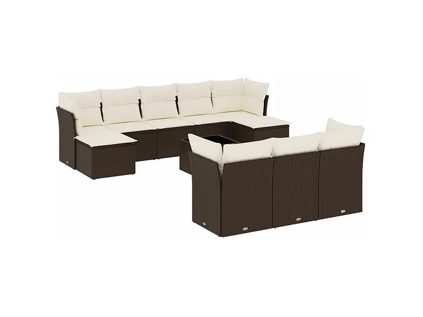 Salon de jardin et coussins 11 pcs marron résine tressée