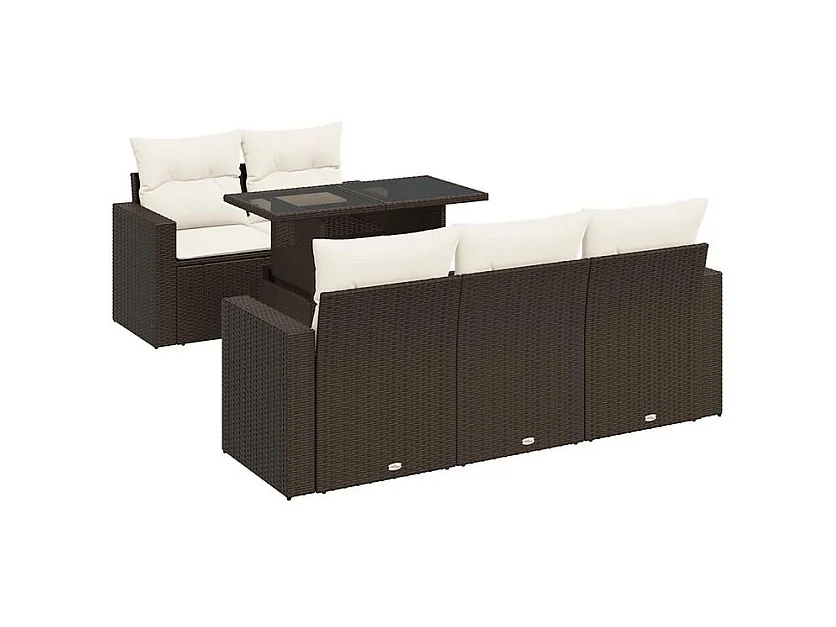 Salon de jardin avec coussins 6 pcs marron résine tressée