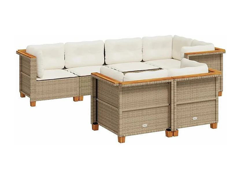 Salon de jardin avec coussins 7 pcs beige résine tressée