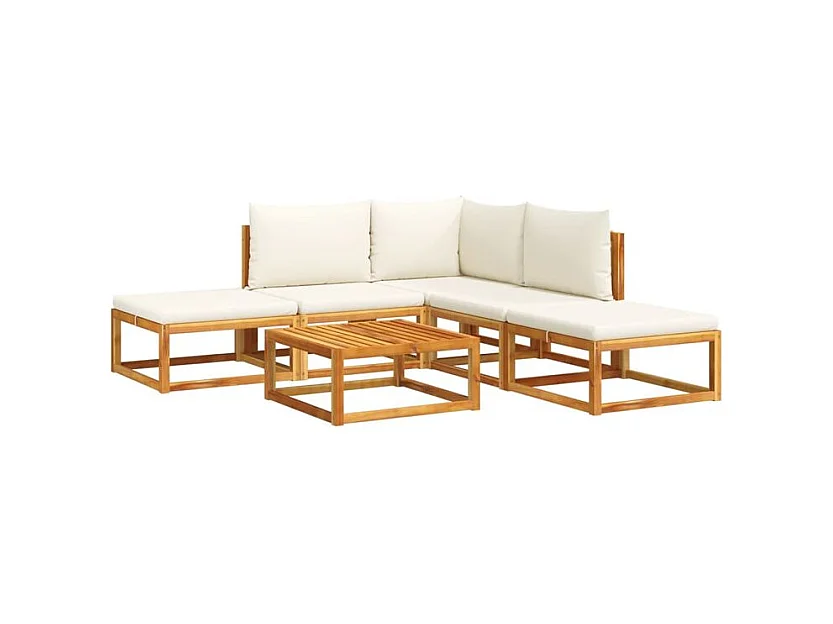 Salon de jardin avec coussins 6 pcs bois d'acacia solide
