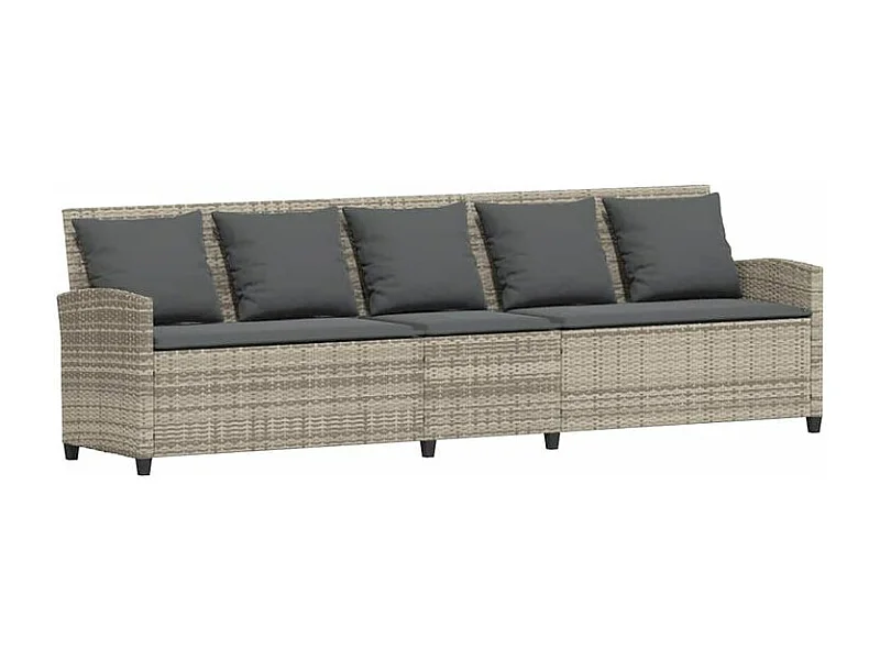 Canapé de jardin et coussins 5 places gris clair résine tressée