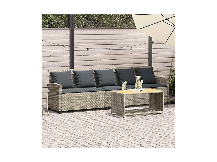 Canapé de jardin et coussins 5 places gris clair résine tressée