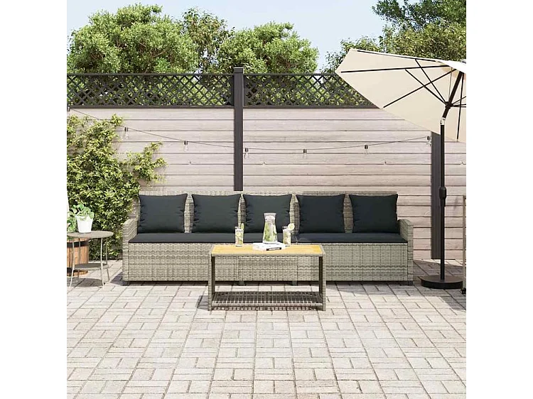 Canapé de jardin et coussins 5 places gris clair résine tressée