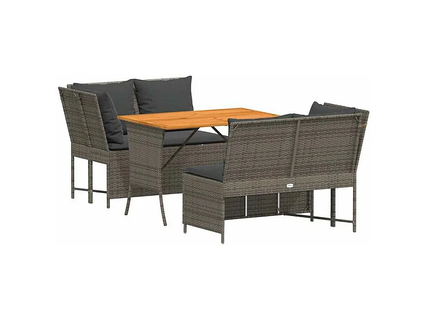 Salon de jardin avec coussins 3 pcs gris résine tressée