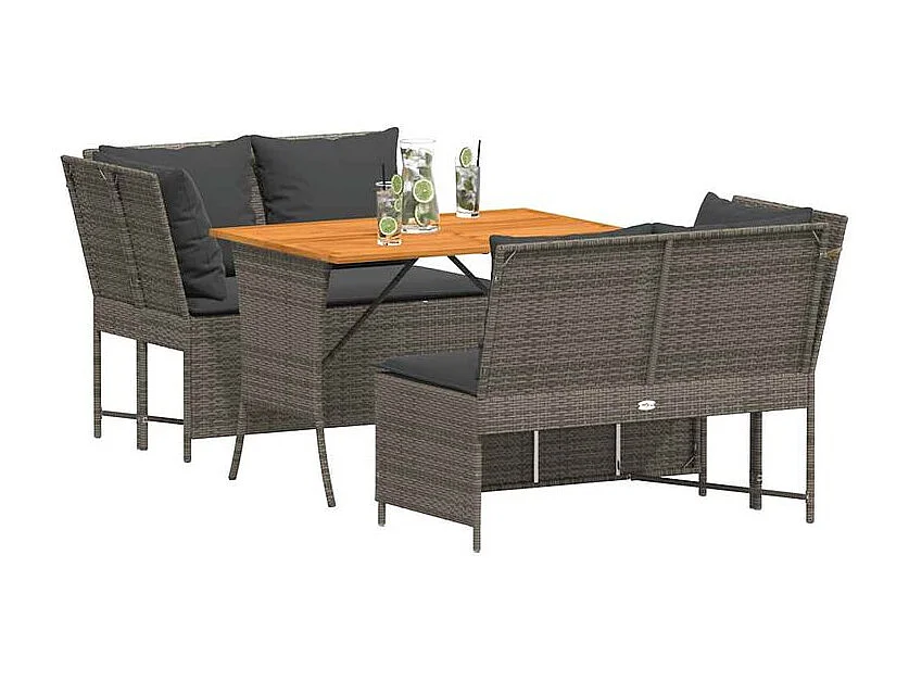 Salon de jardin avec coussins 3 pcs gris résine tressée