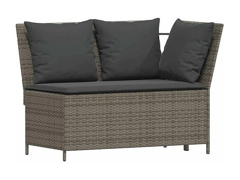 Salon de jardin avec coussins 3 pcs gris résine tressée